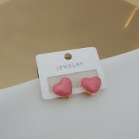 Pembe renk sedef taşlı mini kalp küpe cift tarafli